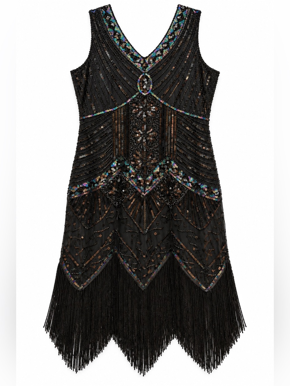 Women’s XL 1920s Vintage Black Flapper Dress Holiday Party or New Years Eve